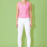 Tweed Fringed Double Button Top