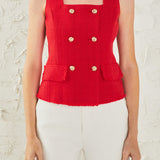 Tweed Fringed Double Button Top