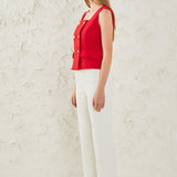 Tweed Fringed Double Button Top