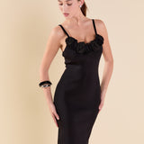 Mixed 3D Flower Knit Maxi Dress