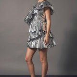 Metallic Tiered Mini Dress