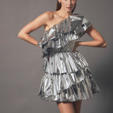 Metallic Tiered Mini Dress