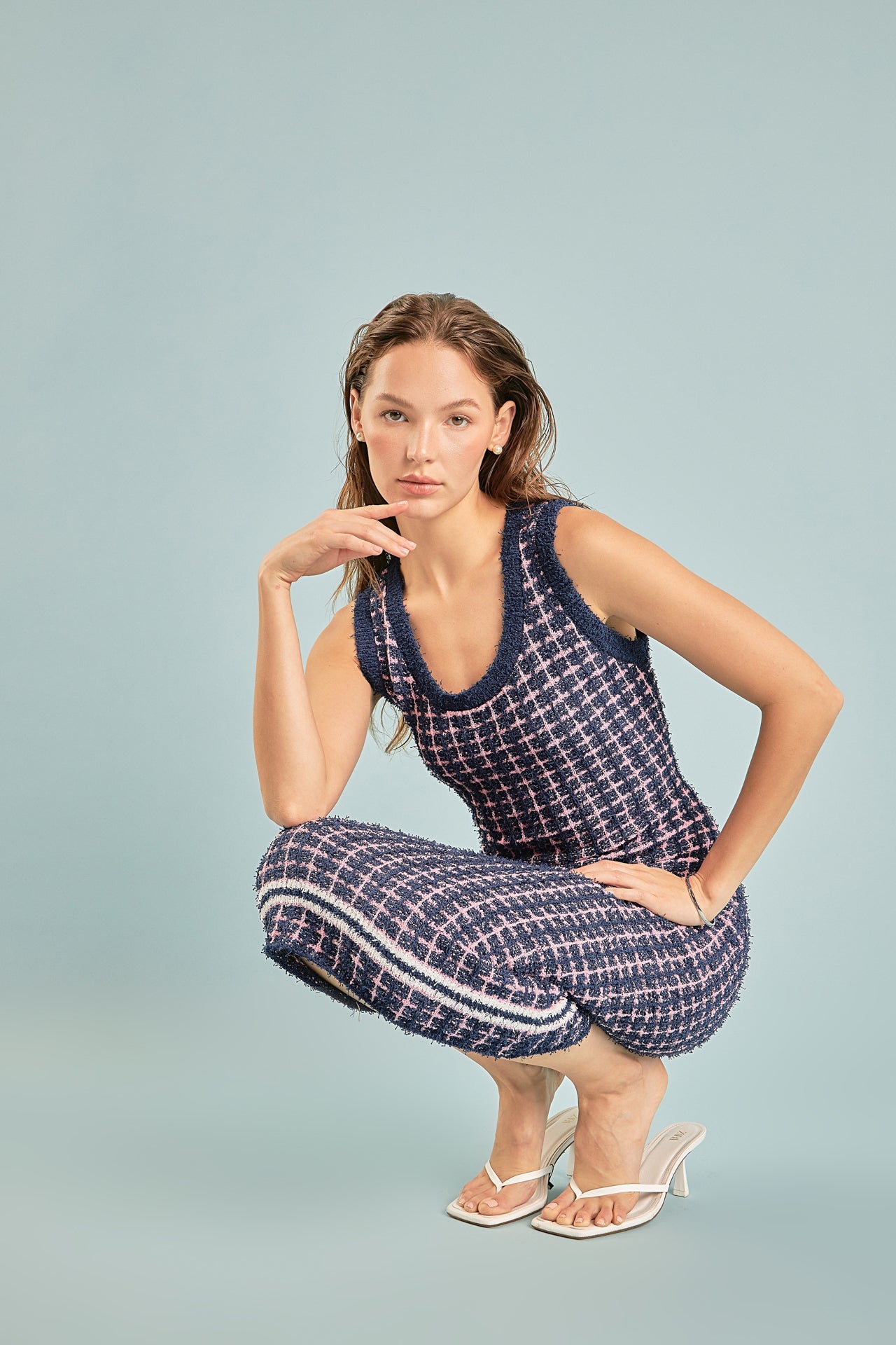 Checkered Knit Maxi Dress