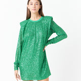 Sequins Long Sleeve Shift Mini Dress