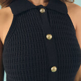 Solene Fitted Collared Knit Sleeveless Mini Dress