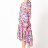 Buttoned Floral High Low Dress