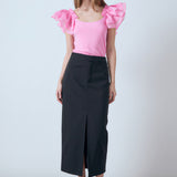 Margaux Front Slit Linen Midi Skirt