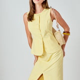 Front Slit Linen Midi Skirt