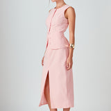 Front Slit Linen Midi Skirt