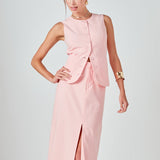 Front Slit Linen Midi Skirt
