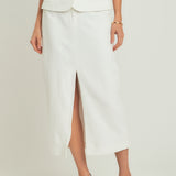 Front Slit Linen Midi Skirt