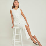 Front Slit Linen Midi Skirt