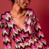 Chevron Sequins Wrapped Romper