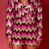 Chevron Sequins Wrapped Romper
