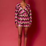 Chevron Sequins Wrapped Romper
