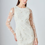 Beaded Overlay Floral Mini Dress
