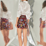 Sequins Floral Mini Skirt