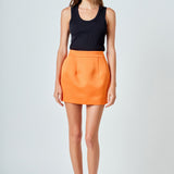 Satin Pintucked Mini Skirt