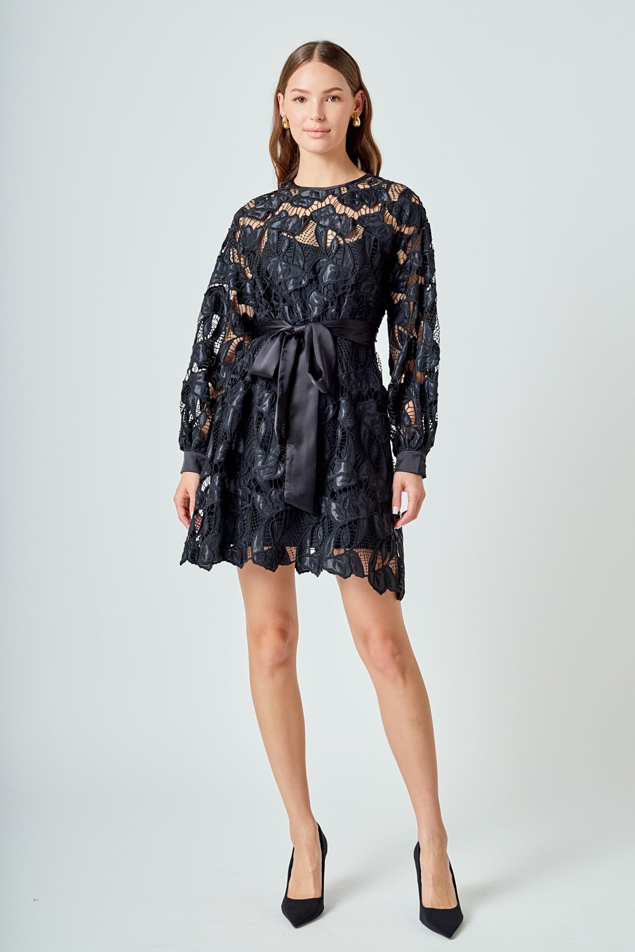 long sleeve lace mini dress black Endless Rose