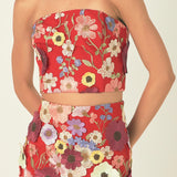 Floral Embroidered Strapless Top