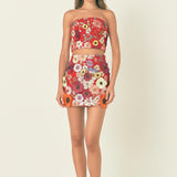 Floral Embroidered Strapless Top