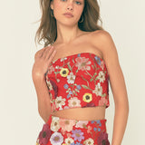 Floral Embroidered Strapless Top