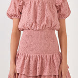 Smocked Lace Mini Dress