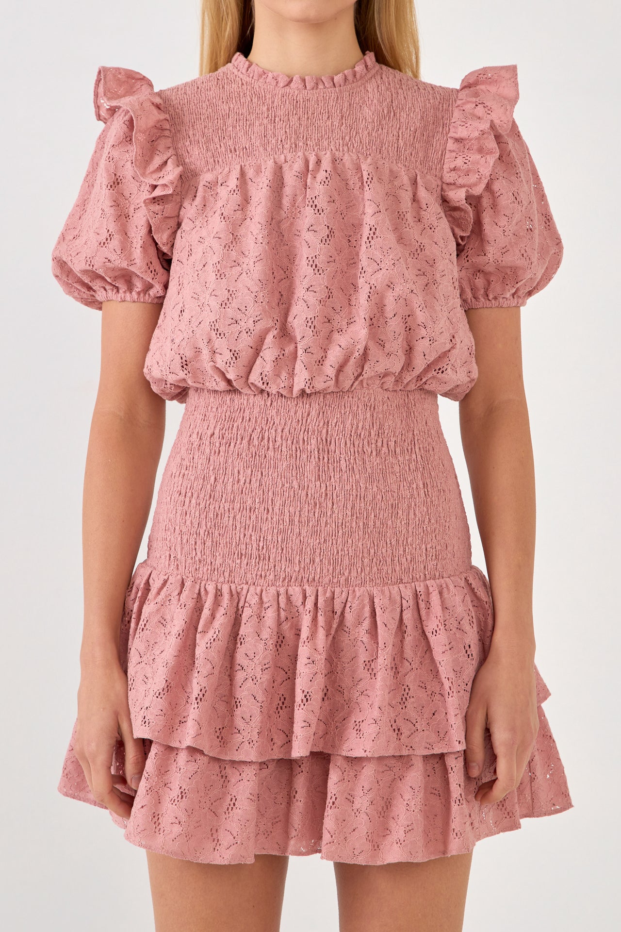 Smocked Lace Mini Dress