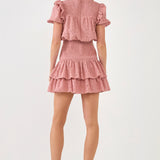 Smocked Lace Mini Dress