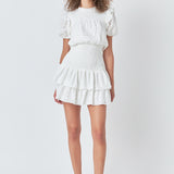 Smocked Lace Mini Dress
