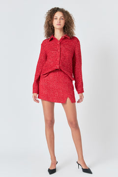 Tweed High Slit Skort