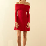 Off Shoulder MIni Flare Knit Dress