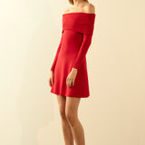 Off Shoulder MIni Flare Knit Dress