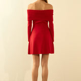 Off Shoulder MIni Flare Knit Dress