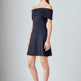 Off Shoulder Lurex Knit Mini Dress