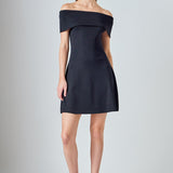 Off Shoulder Lurex Knit Mini Dress