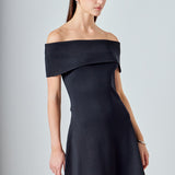 Off Shoulder Lurex Knit Mini Dress