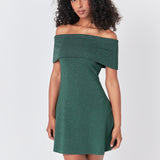 Off Shoulder Lurex Knit Mini Dress