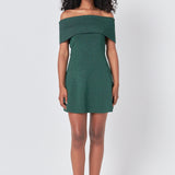 Off Shoulder Lurex Knit Mini Dress