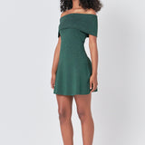 Off Shoulder Lurex Knit Mini Dress