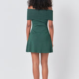 Off Shoulder Lurex Knit Mini Dress