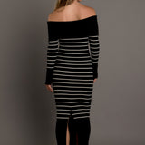 Off Shoulder Fold Striped Maxi Dress
