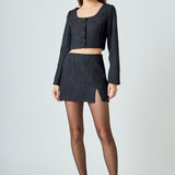 High Waisted Tweed Mini Skirt