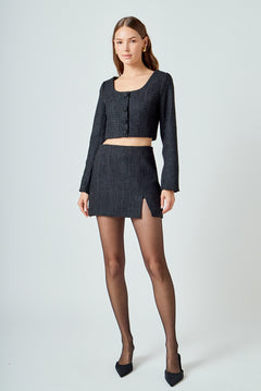 High Waisted Tweed Mini Skirt