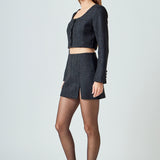High Waisted Tweed Mini Skirt