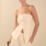 Lexy Relaxed 3 Buttoned Strapless Long Top