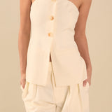 Lexy Relaxed 3 Buttoned Strapless Long Top