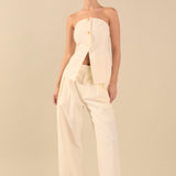 Lexy Relaxed 3 Buttoned Strapless Long Top