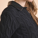 Faux leather Cable Knit Sweater