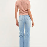 Short Puff Sleeve Scalloped Knit Top